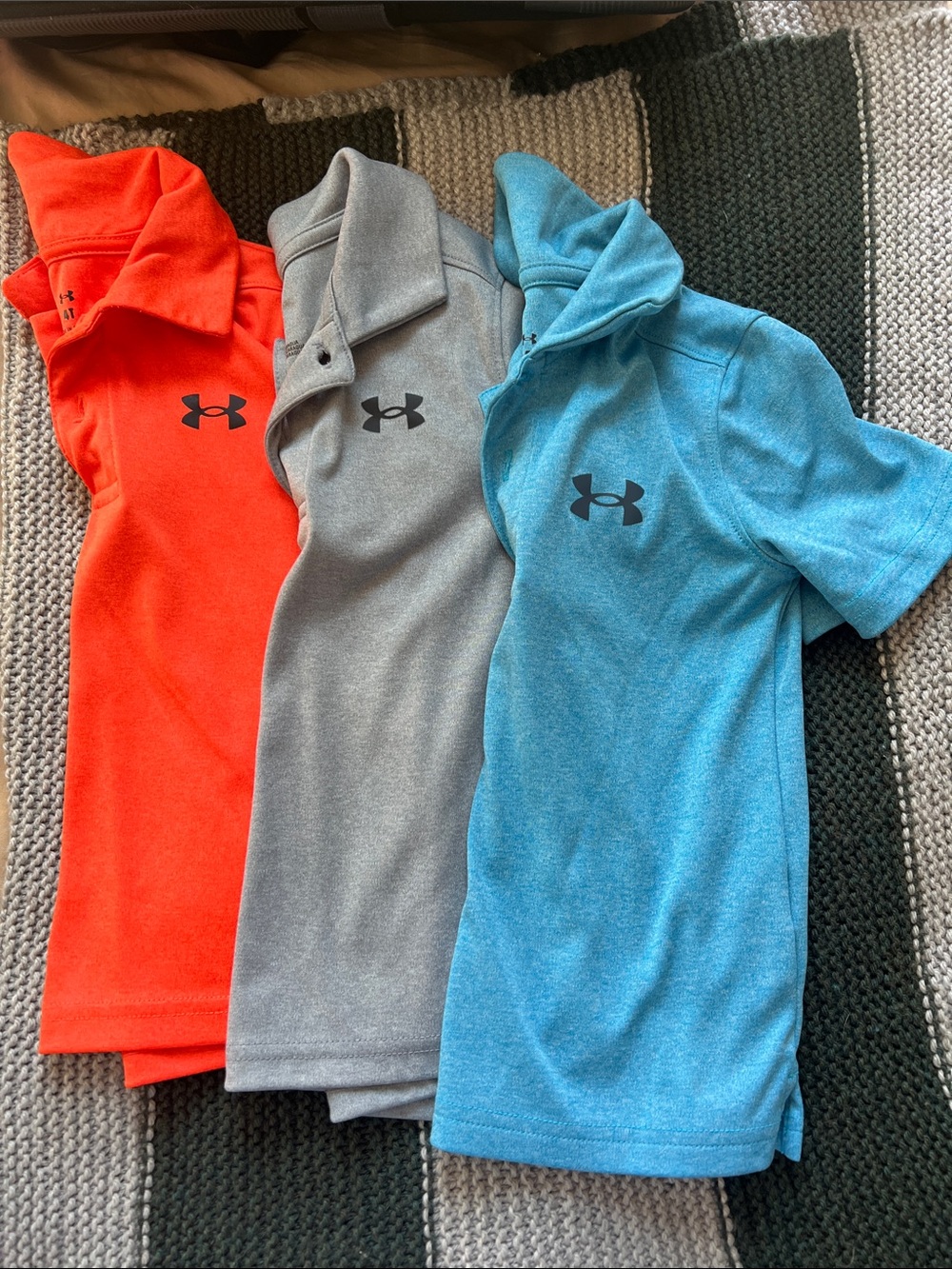 Under Armour Kids Polo Trio — Orange, Gray & Blue Performance Shirts